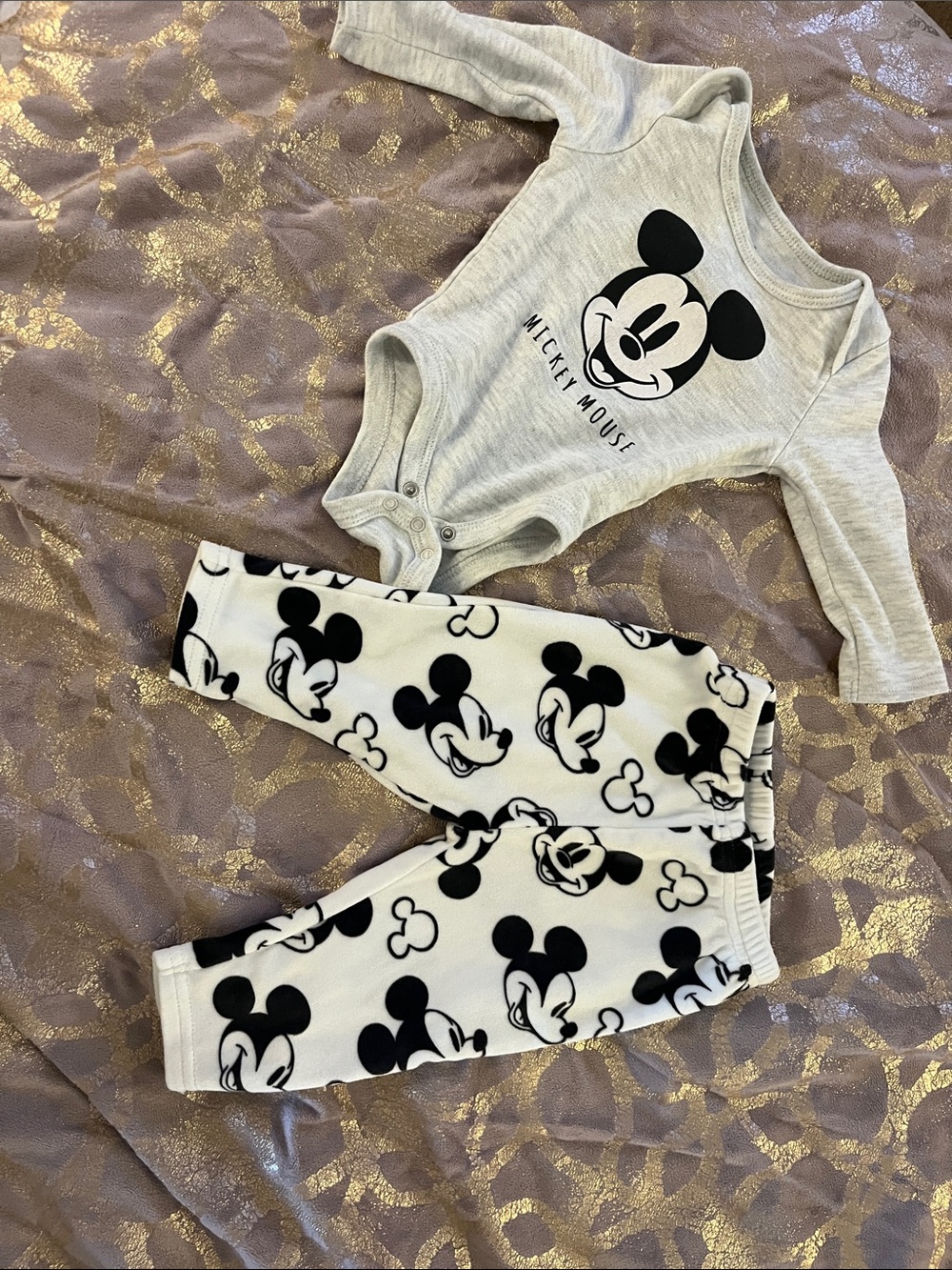 Disney Black and Gray Mickey Mouse Two-Piece Matching Set